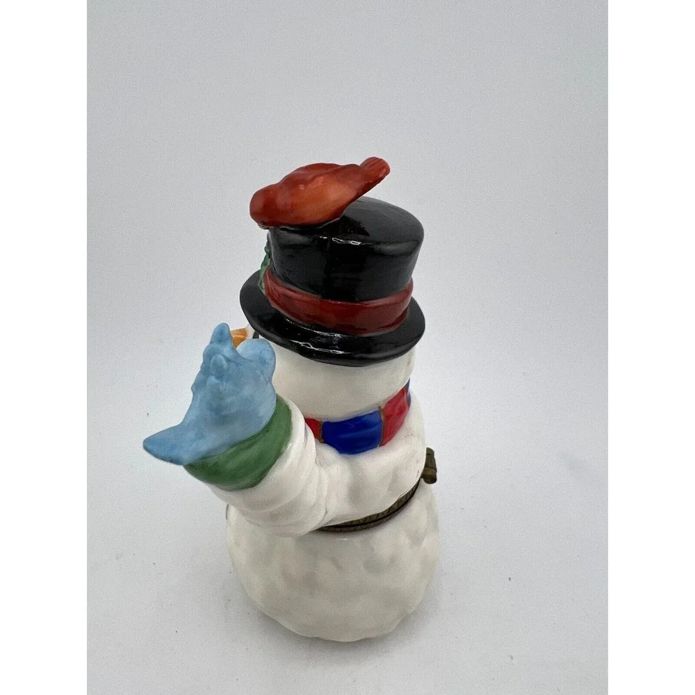 Vintage Ceramic Snowman‎ Trinket Figurine Top Hat Multicolor